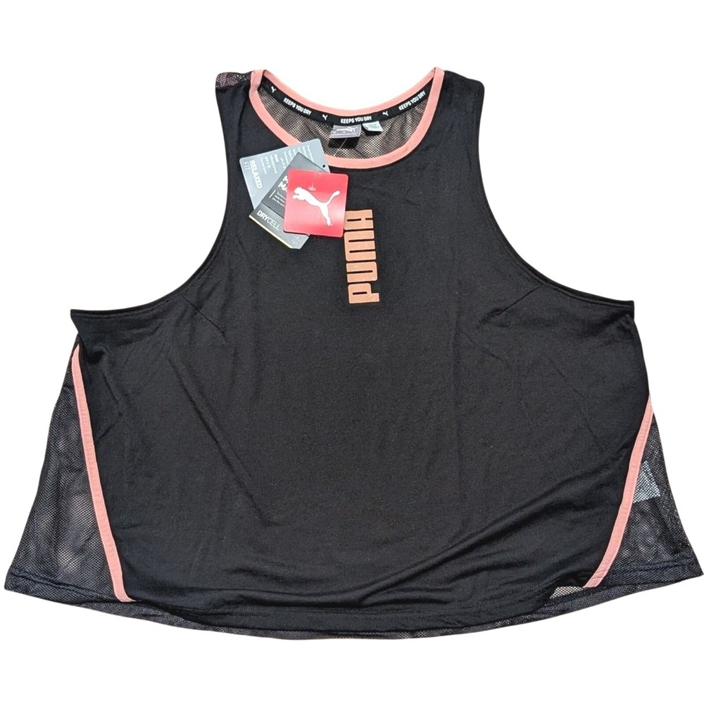 PUMA Women Plus 1X Black Pink Tank Top Shirt Athletic Athleisure Workout NWT